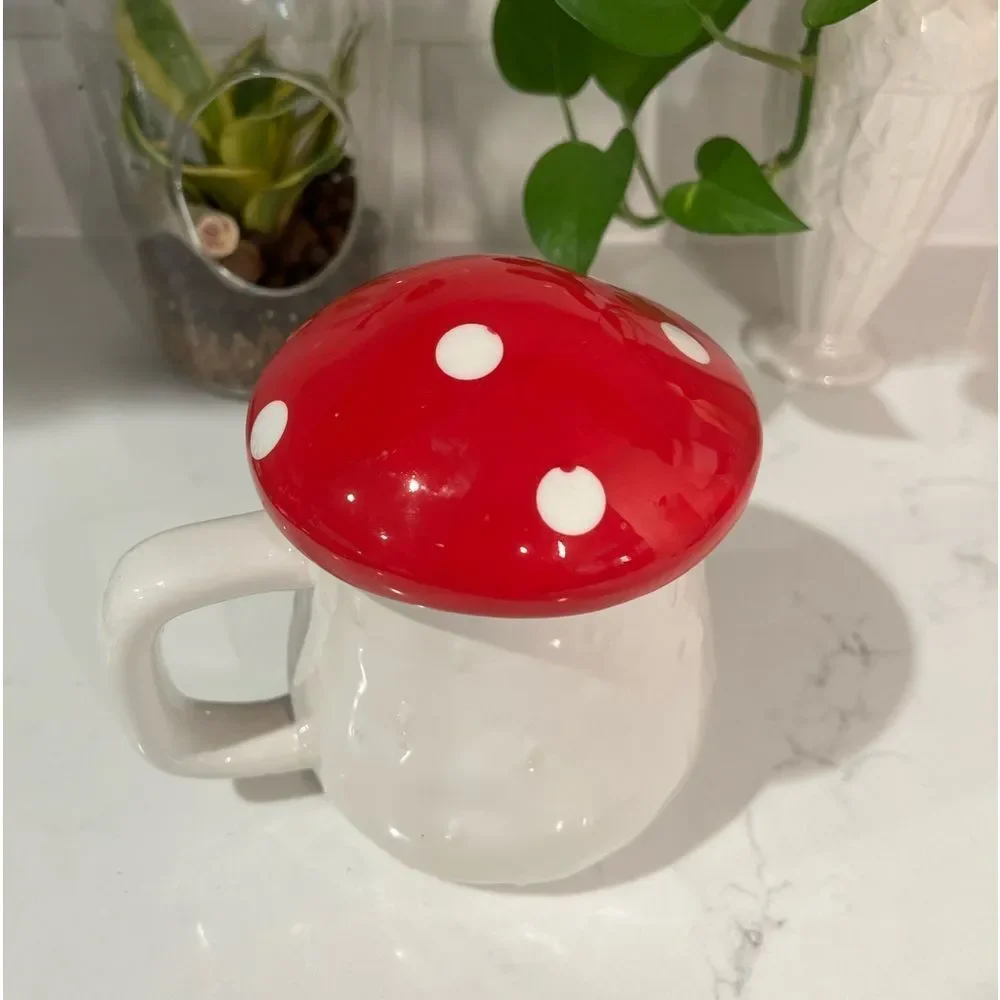 Cozy Cottagecore Goblin Forest Fairy White Ceramic Mushroom Lid Mug